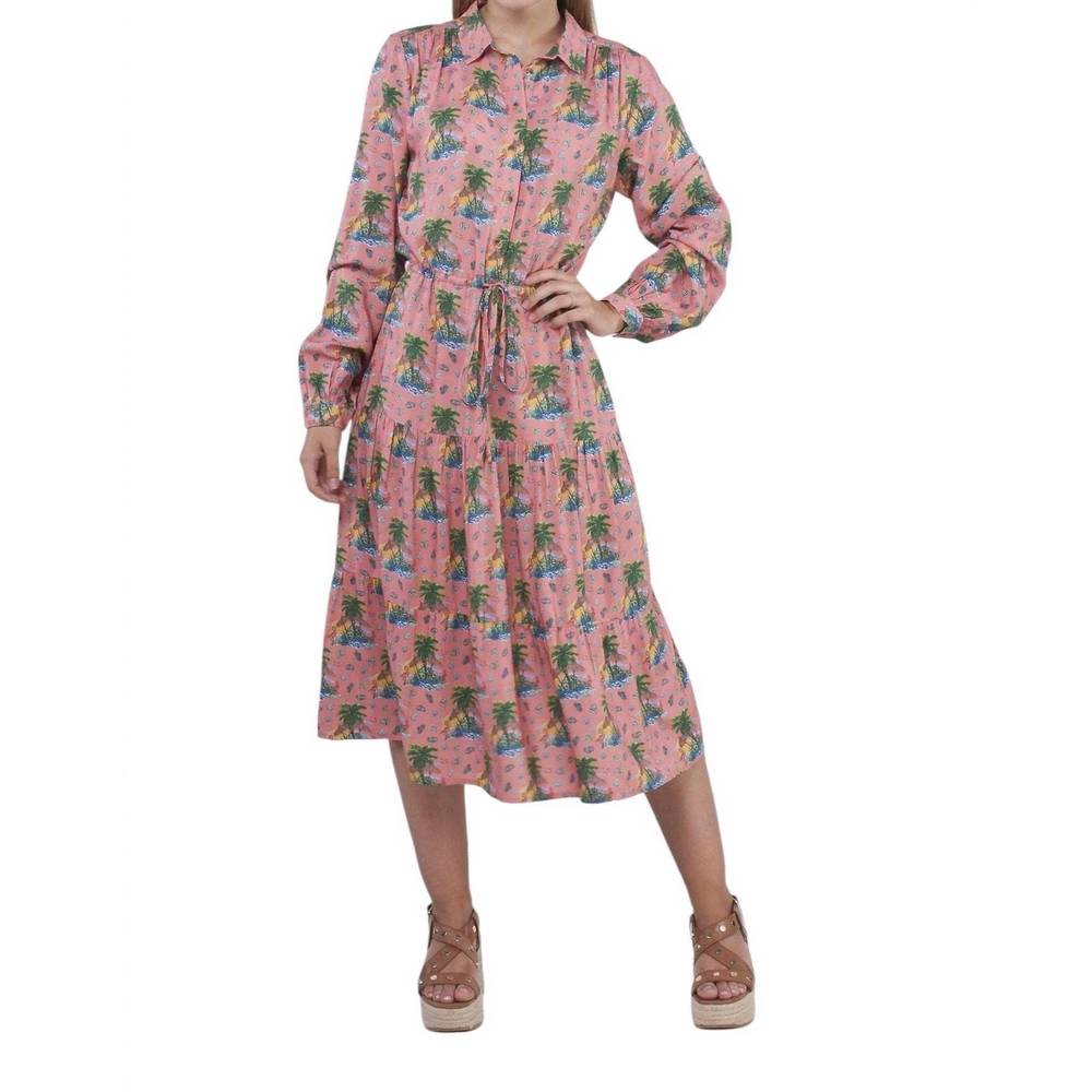 NEW NRVNA MODE elise tier midi dress in pink palm
